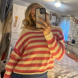 Pink and white striped sweater Aerie